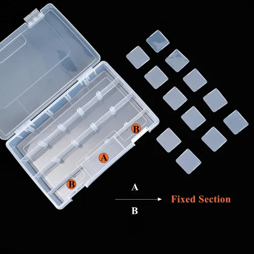 Miniatura 4 de Paquete de 4 cajas organizadoras de plástico transparente con 15 divisores ajustables y 3 secciones fijas, funda de transporte portátil con asa