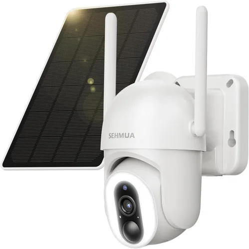 Miniatura 10 de SEHMUA - Cámaras de seguridad solares 2K para exteriores, inalámbricas, 2 paquetes con visión panorámica de 360°, inclinación, WiFi, cámara de Blanco