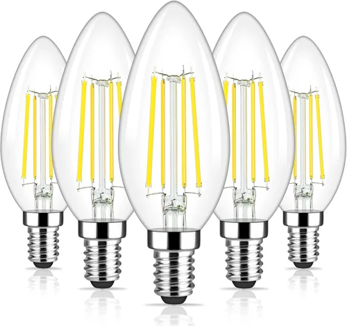 Brightever - Paquete de 5 bombillas LED con base candelabro E12, 60 vatios equivalente a 620 lúmenes, 6 W, C32 B11, bombillas de filamento LED Luz