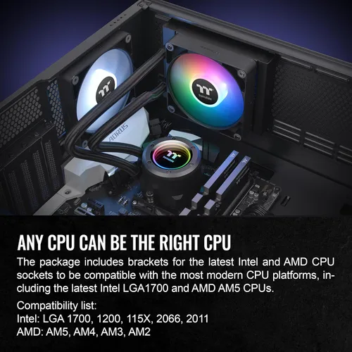 Miniatura 6 de Thermaltake TH120 ARGB Sync V2 Refrigeración líquida de CPU/Enfriador líquido AIO/Ventilador 120mm*1/PWM 500~2000 RPM/Bloque de agua espejo/Control