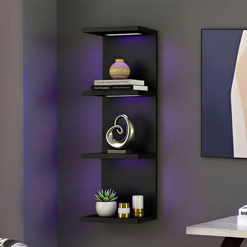 Miniatura 13 de VIWODS Estante de pared de 4 niveles con luces LED, estante flotante para decoración del hogar, estante vertical montado en la pared