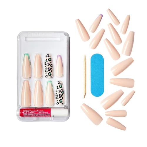 Miniatura 5 de Gold Finger - Kit de uñas postizas de cobertura completa con pegamento, diseño moderno, gel listo para usar, uñas medianas, largas y extralargas