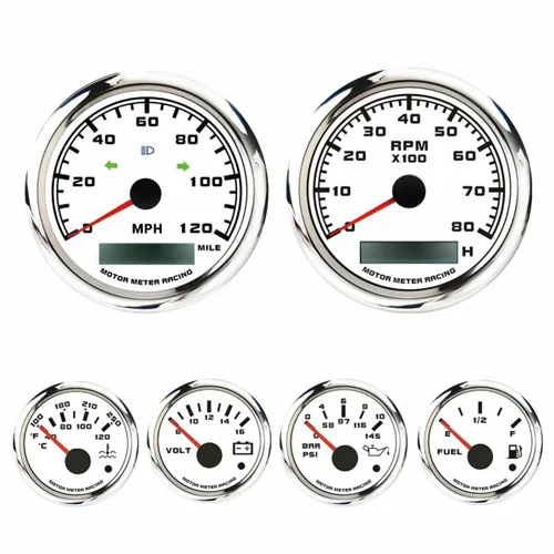 Miniatura 13 de MOTOR METER RACING - Juego clásico de velocímetro (6 piezas) con velocímetro mecánico, odómetro analógico, esfera verde, aguja blanca, iluminación