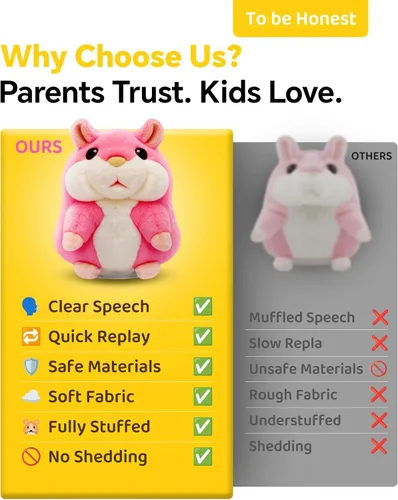 Miniatura 8 de TWORIVER - Juguete de hámster parlante, repite lo que dices, juguete de peluche interactivo para niños pequeños, juguete de aprendizaje que imita