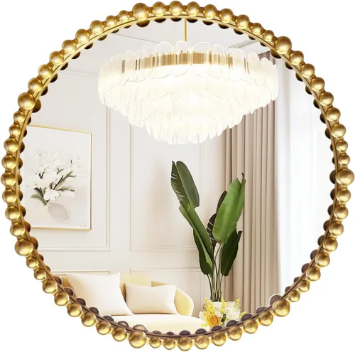 Miniatura 10 de Espejo de cuerpo entero ovalado dorado antiguo, espejo de pared de cuerpo completo, espejos barrocos con cuentas de metal dorado, espejo decorativo