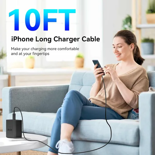 Miniatura 6 de Cargador para iPhone 17, 16, 15, carga rápida, PD de 45 W, cable USB C de 10 pies para iPhone 17/16/15 Pro Max, cable largo de carga con bloque