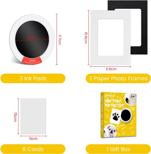 Miniatura 3 de Nabance Kit de impresión de huellas sin tinta para perros, gatos con 3 almohadillas redondas de tinta y 2 marcos de papel, nariz de perro de tacto