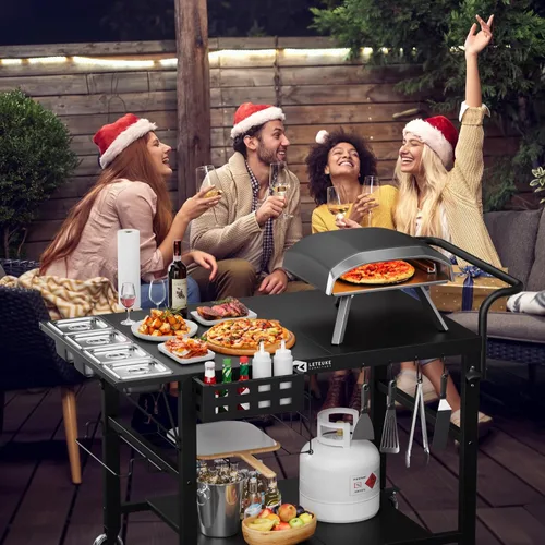 Miniatura 7 de Leteuke Mesa para horno de pizza, mesa de carrito para parrilla Blackstone, soporte para horno de pizza al aire libre, se adapta a Ninja, Cuisinart