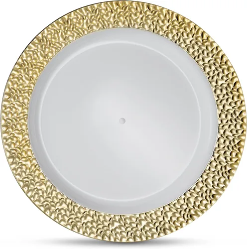 Miniatura 4 de Laura Stein [60 platos de 10 pulgadas] vajilla de diseñador de plástico pesado de alta calidad con borde dorado, plato de fiesta y boda, serie