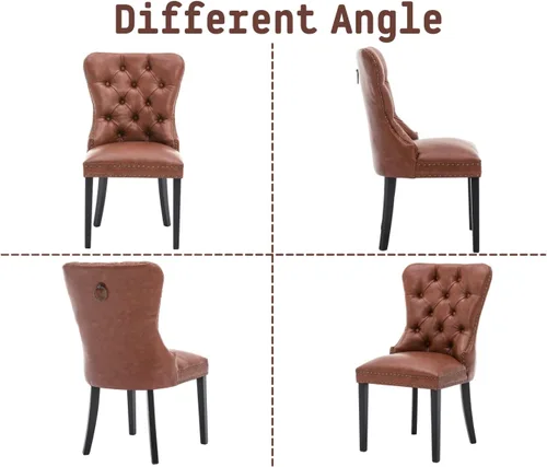 Miniatura 6 de Shunzhi Juego de 2 sillas de comedor de cuero beige, modernas de mediados de siglo, sillas de cocina tapizadas con capitoné, sillas auxiliares