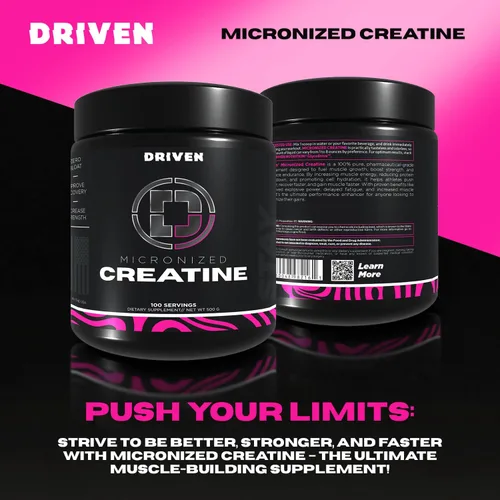 Miniatura 2 de Driven Nutrition Creatina, 17.64 oz – Polvo micronizado sin sabor, rendimiento físico y cognición – 0.18 oz por porción para reducir la fatiga