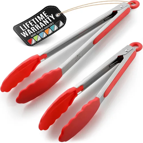 Miniatura 11 de Zulay Pinzas de cocina de acero inoxidable con puntas de silicona, juego de 2 pinzas de cocina con bloqueo (9 y 12 pulgadas) con agarre