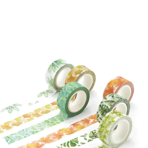 Miniatura 6 de YUBBAEX - Juego de cintas adhesivas Washi con plantas exuberantes, 6 rollos, cinta decorativa para enmascarar de 15 mm de ancho (sensación de hojas)
