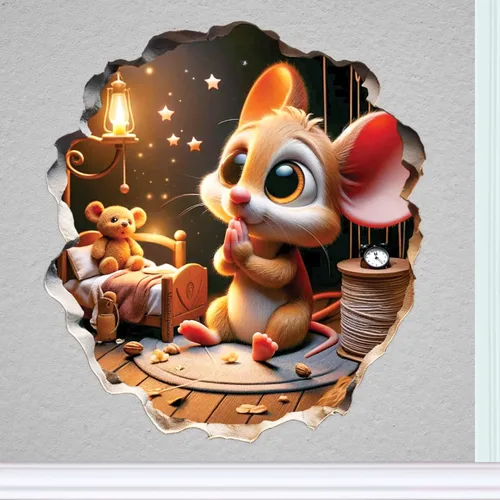 Miniatura 17 de Calcomanía de pared 3D con agujero de ratón - Calcomanía decorativa para pared de habitación de niños - Desmontable, se pega y se despega