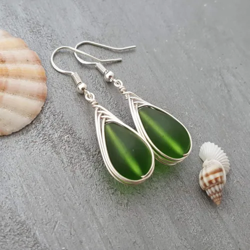 Miniatura 55 de Yinahawaii Handmade Sea Glass Earrings, Hawaiian Jewelry, Wire Braided Earrings Teardrop Earrings, Beach Jewelry Sea Glass Jewelry For Women Cobalt