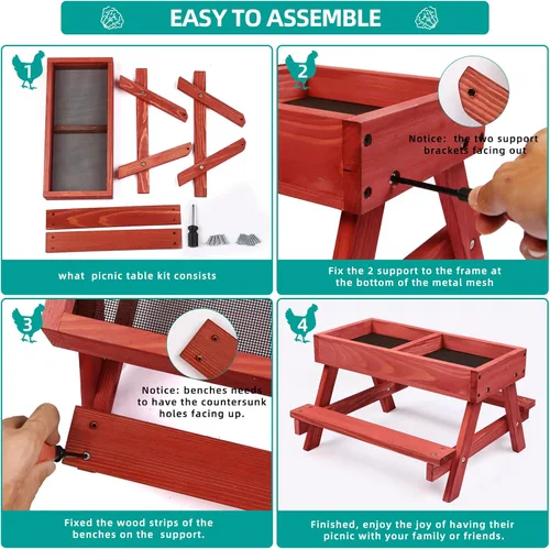 Miniatura 5 de Mesa de picnic de pollo, comedero de pollo sin desperdicios hecho a mano de madera, kit grande de comedero de pollo para bricolaje, comederos
