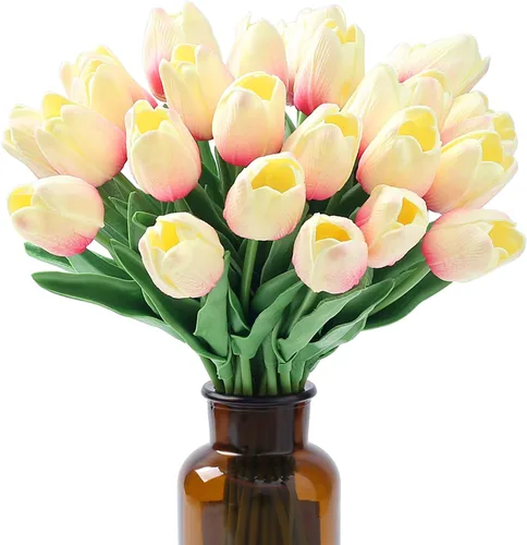 Miniatura 28 de SITUMEIZI 15 piezas de flores blancas artificiales, tulipanes artificiales de poliuretano de 14 pulgadas a granel para el hogar, cocina, Pascua