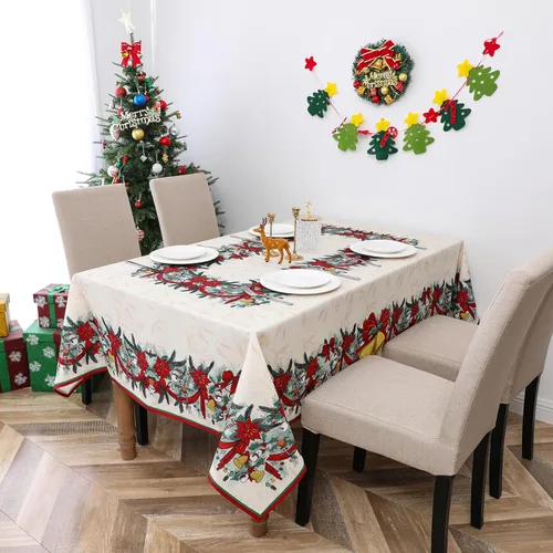 Miniatura 6 de Wewoch Mantel Navideño 60"x84" de Poliéster Resistente al Agua con Estampado de Campana Ideal para Decoración de Cocina Interior de Vacaciones