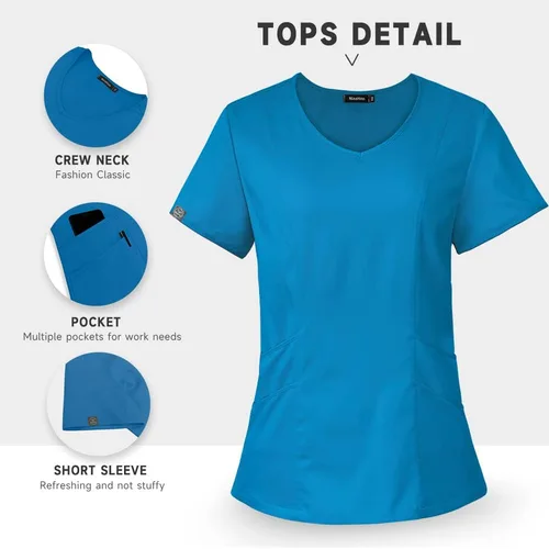 Miniatura 42 de niaahinn Conjunto de uniformes médicos para mujer, uniformes de enfermería, cuello en V clásico y pantalones quirúrgicos para correr