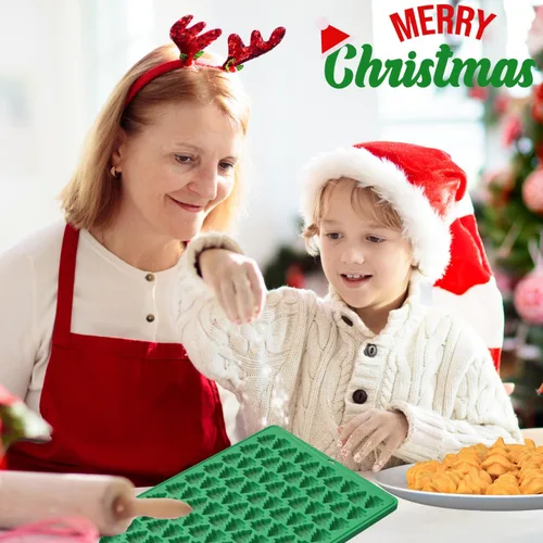 Miniatura 6 de Crethinkaty Mini moldes para árbol de Navidad, molde de silicona de 100 cavidades para gomitas, galletas, pudín, gelatina y galletas de perro