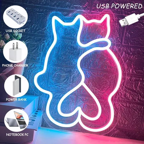 Miniatura 4 de Dos Letreros de Neón de Gato, Letrero de Neón LED de Gato para Decoración de Pared, Lindas Luces de Neón de Gato, Luz de Neón de Arte de Pared 3D