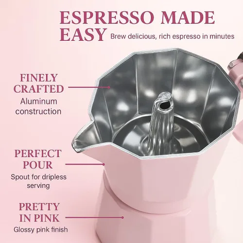 Miniatura 8 de HARIRA Cafetera de 9 tazas de café de estilo italiano y cubano, cafetera de aluminio duradera con mango ergonómico, rica infusión aromática