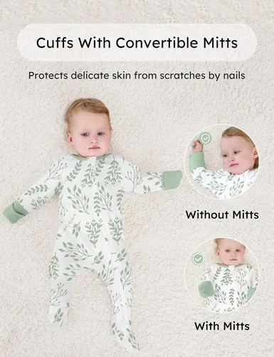 Miniatura 4 de Yoofoss Pijama para bebé 100% algodón orgánico para recién nacido, 0-3, 3-6, 6-9 meses, ropa de 3 piezas con pies