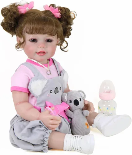 Koala Cuddles - Muñeca realista Reborn de 22 pulgadas con pelo enraizado, cara pintada a mano en 3D y cuerpo de vinilo suave completo, atuendo rosa