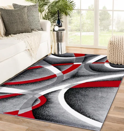 Miniatura 8 de 2305 Alfombra abstracta moderna roja, negra, y beige, Polipropileno, Gris