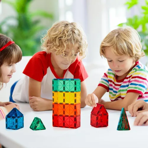 Miniatura 5 de FNJO Azulejos magnéticos, juego de construcción de 52 piezas, bloques de construcción magnéticos, juguetes STEM de construcción para niños