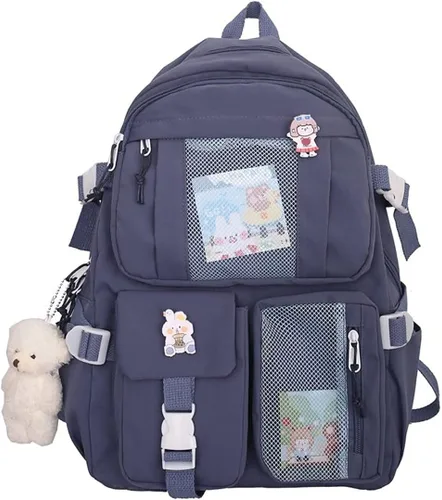 Miniatura 4 de Mochila Kawaii con alfileres y accesorios colgantes, linda mochila universitaria para escuela secundaria, bolsas para laptop para adolescentes