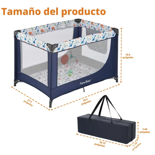 Miniatura 5 de Pamo Babe Moisés Portátil Plegable de Viaje para Bebé Infantil Cómoda Cuna de Juego Cuna Cot con Colchón Suave Paredes de Malla Transpirable, y Azul