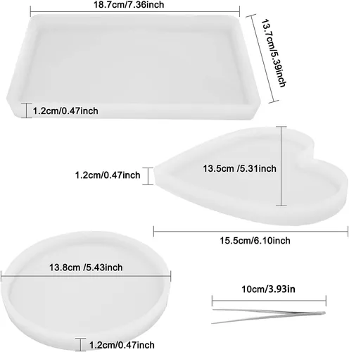 Miniatura 2 de findTop 3 moldes de silicona con 2 pinzas, incluye molde redondo, rectangular y en forma de corazón para posavasos decorativos de bricolaje