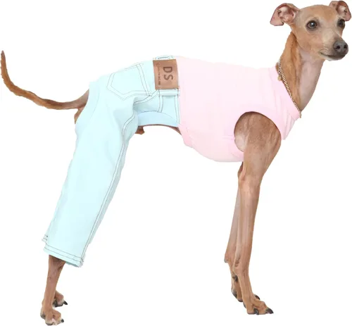 Miniatura 45 de D Doggy Star - Suéter de galgo italiano de cuello de tortuga, conjunto de mono de vellón cálido, ropa de Whippet para perro (XL, azul marino Pkt)