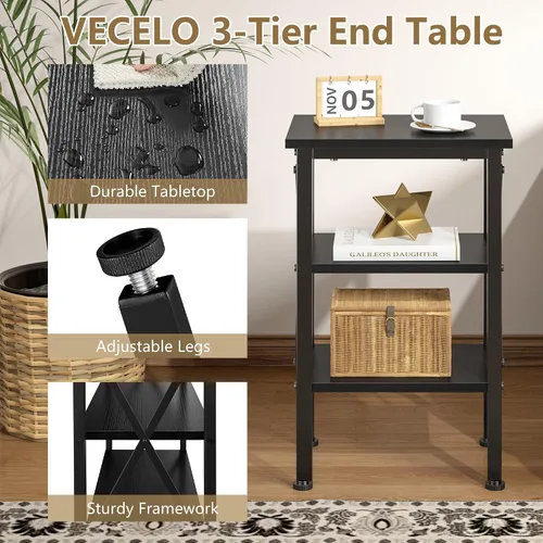 Miniatura 4 de VECELO Mesa auxiliar, mesita de noche, mesas auxiliares de sala de estar de 24 pulgadas de alto, mesitas de noche reforzadas con diseño X, mesa