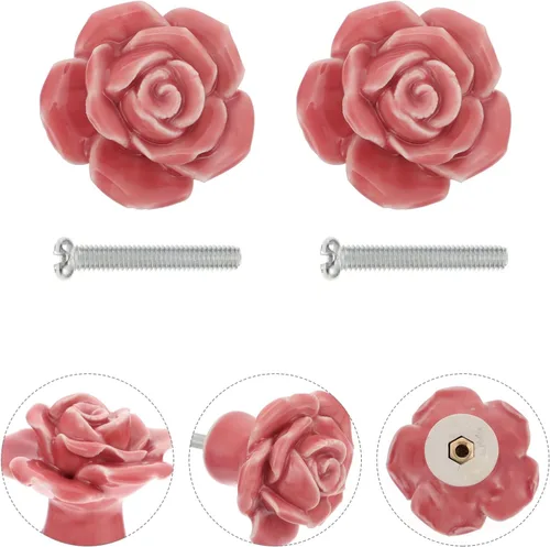 Miniatura 6 de LIFKOME 8 tiradores de rosas de cerámica para gabinete, pomos de armario para cajones, pomos de puerta de flores de rosas florales, pomos