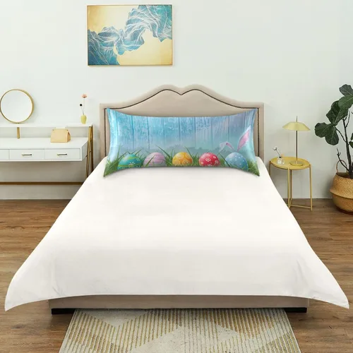 Miniatura 4 de Nander Funda de almohada de satén estándar de Pascua, huevos coloridos y orejas de conejo, funda de almohada para el hogar, funda de almohada suave