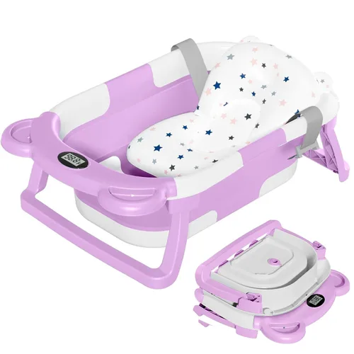 Miniatura 13 de TPN - Bañera plegable para bebés con cojín suave y termómetro en tiempo real, bañera portátil de viaje para recién nacidos e infantes