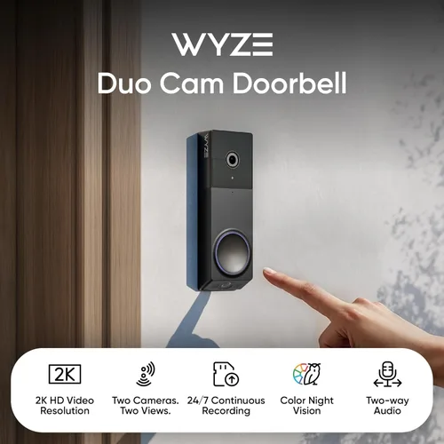 Miniatura 2 de WYZE Timbre inalámbrico Duo Cam con video (timbre incluido), funciona con pilas, video Full HD 2K, 2 cámaras (personas y paquete), audio de 2 vías