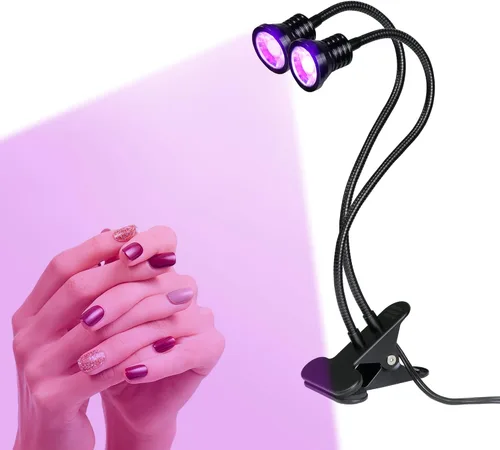 YXO YUXINOU Accesorio negro con cuello de cisne y abrazadera para curado UV de uñas de gel UV, portátil, doble cabeza, luz negra UV de 5 V, entrada