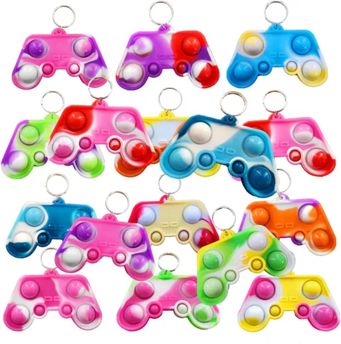 Paquete de 100 paquetes de mochila de control de juegos a granel, mini llavero para ansiedad, recuerdos de fiesta de cumpleaños, premio de burbujas
