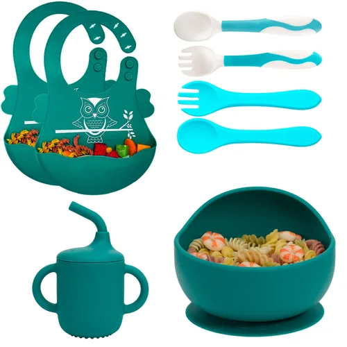 Miniatura 10 de Juego de alimentación de silicona para bebés, suministros de destete para bebés, juego de platos y cuencos de succión de silicona para bebés, plato