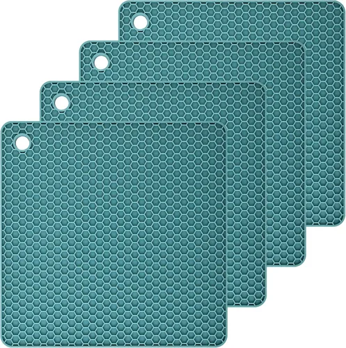 Miniatura 9 de Tapete salvamanteles de silicona para encimeras, resistentes al calor, 4 unidades, tamaño: 7.5 x 7.5 pulgadas, color: morado Púrpura