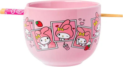 Miniatura 20 de Silver Buffalo Hello Kitty y sus amigos Chococat - Tazón de cerámica para ramen y arroz con palillos, patrón a cuadros, apto para microondas, 20