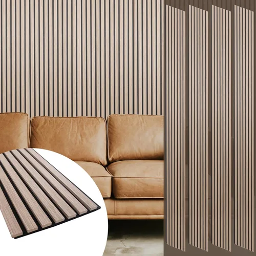 Miniatura 10 de Yuzzy Paneles de madera para pared, paneles acústicos de listones de madera de nogal oscuro de 9 pies, 4 unidades, paneles de pared modernos que
