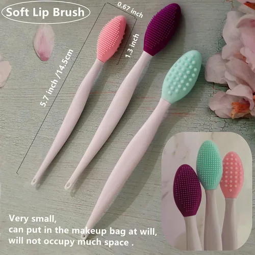 Miniatura 4 de 3 piezas de cepillo exfoliante para labios, exfoliador de labios, herramienta de cepillo para labios de silicona de doble cara para hombres