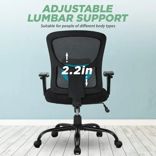 Miniatura 6 de Silla de oficina ergonómica ejecutiva, silla de computadora de malla con soporte lumbar, asiento ancho, brazos de ajuste, giratorio, respaldo alto