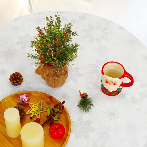 Miniatura 4 de Mantel de Navidad, mantel de copo de nieve gris y blanco, mantel impermeable de Navidad gris para comedor, cocina, vacaciones de invierno, funda