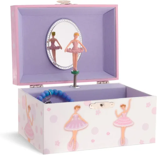 Jewelkeeper - Caja de bailarina para niña, diseño de lunares, color rosa y blanco
