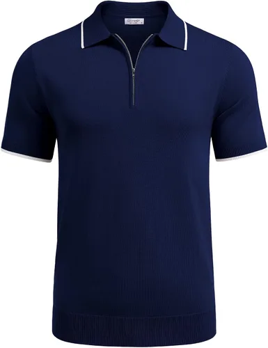 Miniatura 5 de COOFANDY Polo con cremallera para hombre estilo casual de punto de manga corta ajuste clásico